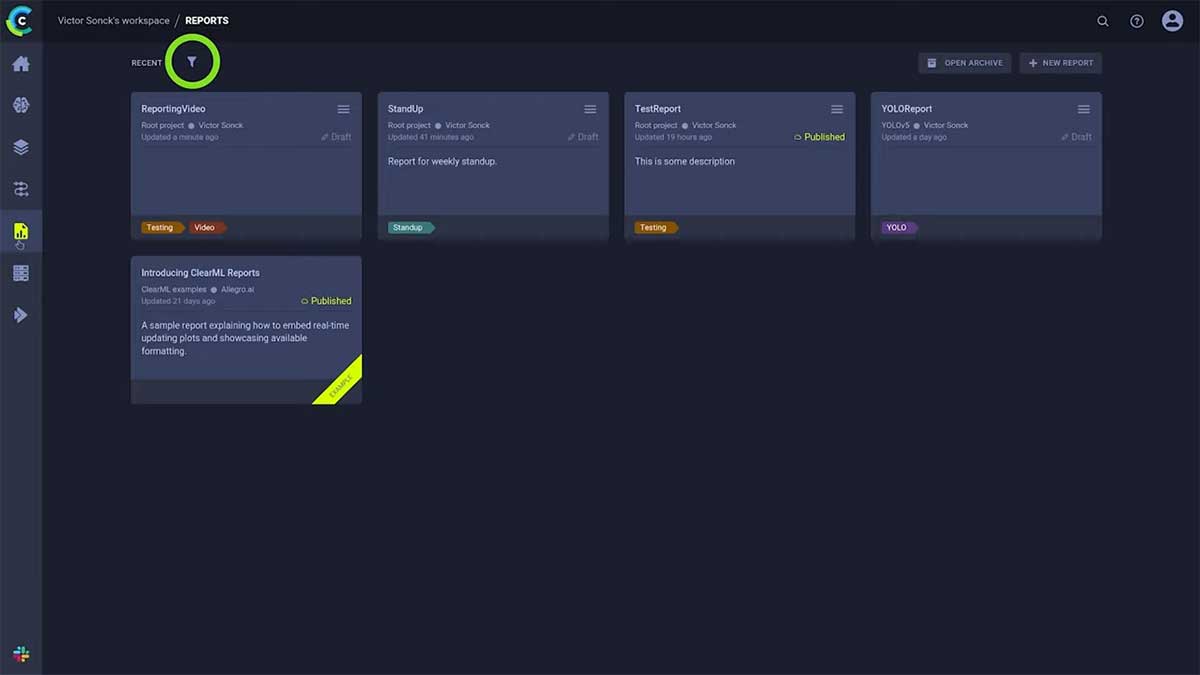 Reports overview page
