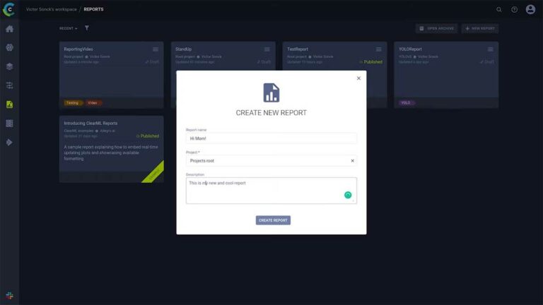 New report dialogue box