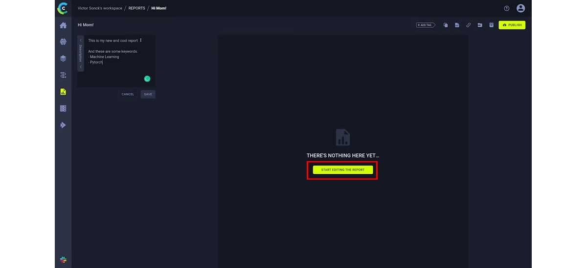 Reports editor page