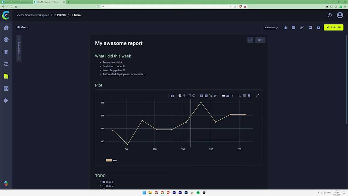 Report page showing report results